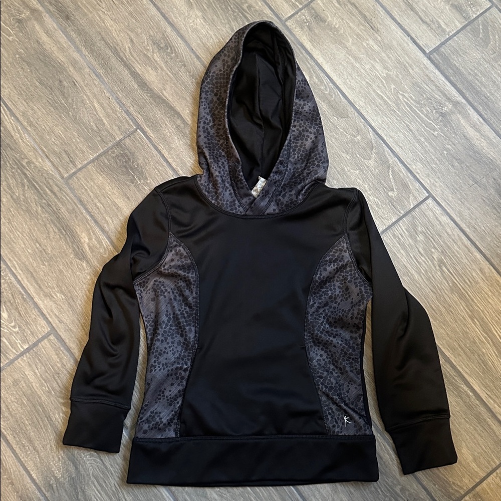 Danskin girls size 7/8 hoodie. Black with gray pattern. Pullover